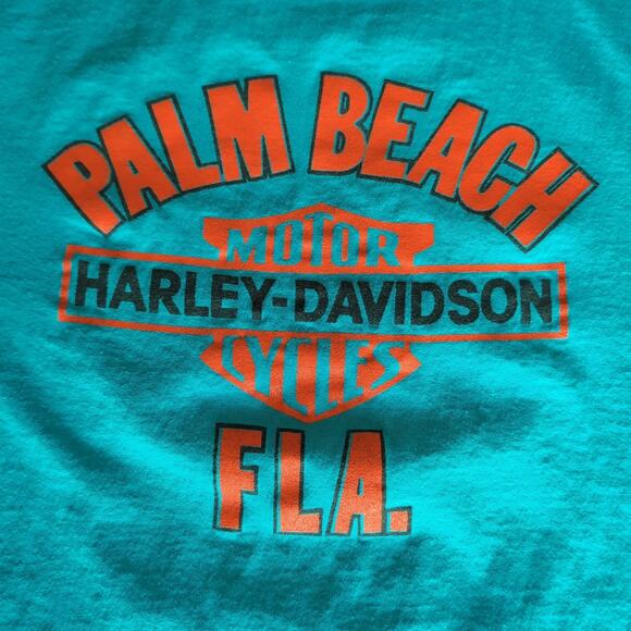 VTG 1990 Harley Davidson 3D Emblem T Shirt XL Single Stitch 90s Beach Blue USA - Picture 5 of 10